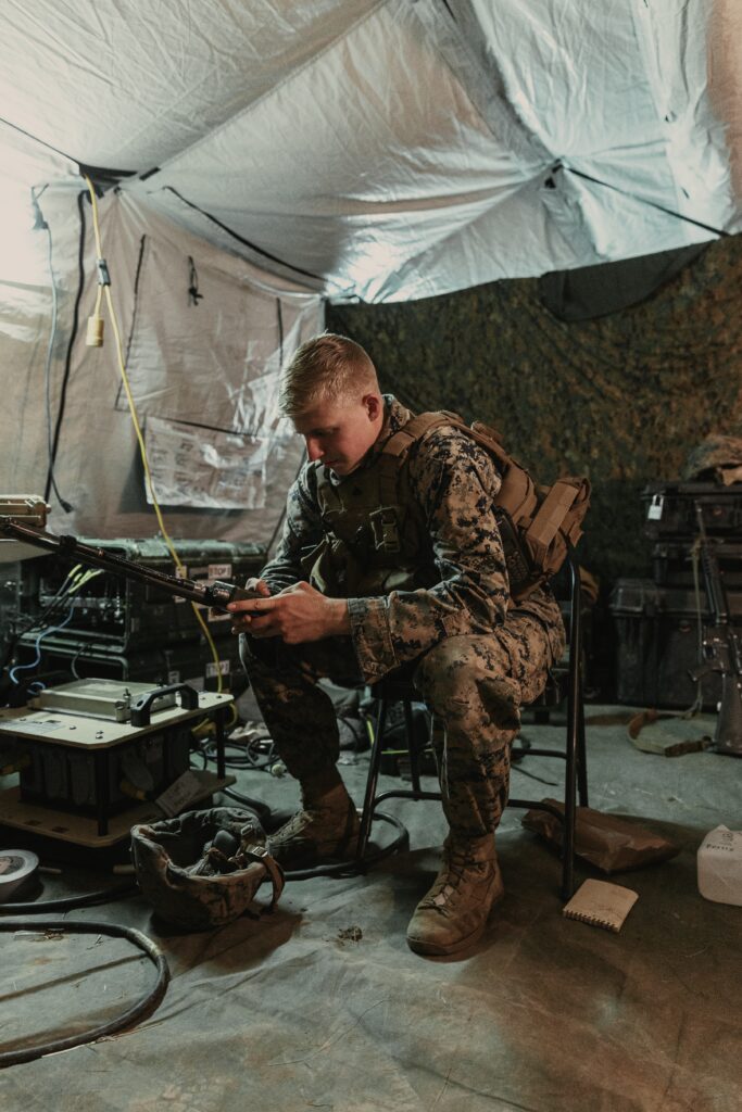 A Marine stands guard near the site of the Marine Battalion